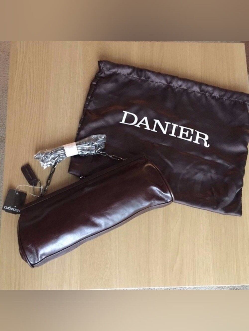 BNWT - Danier - Women's Brown Clutch Purse Crossbody Bag with Chain